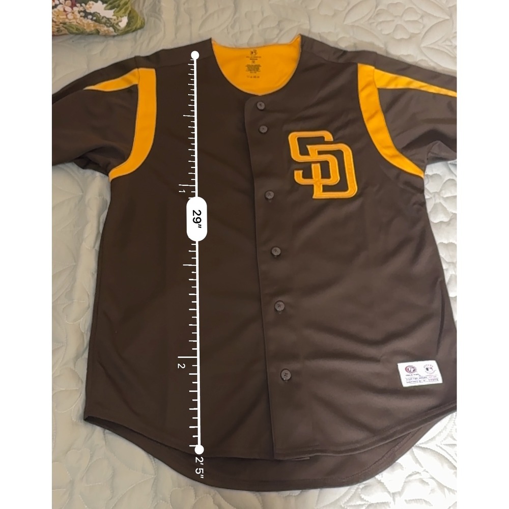 True Fan San Diego Padres MLB Baseball Jersey Brown Gold Mens Medium SD Logo - Picture 11 of 12